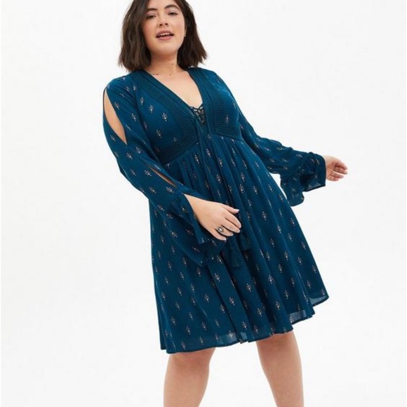 torrid Dresses & Skirts - Torrid Mini Gauze Lace-Up Skater Dress